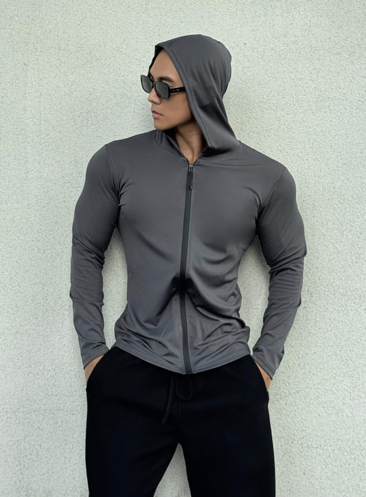 Hip Fashion Men's Lightweight Zip-Up Hooded Jacket - Body Form-fitted Styling