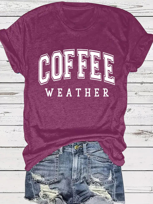 Hip COFFEE WEATHER Pattern ☕️ Short Sleeve T-shirt in Popular Colors 🌈 Maximize Savings, Grab 2 !