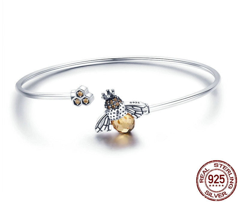 Women's Super Cute Fashion Bracelet - 925 Sterling Silver Crystal Bee & Honeycomb 😍🐝