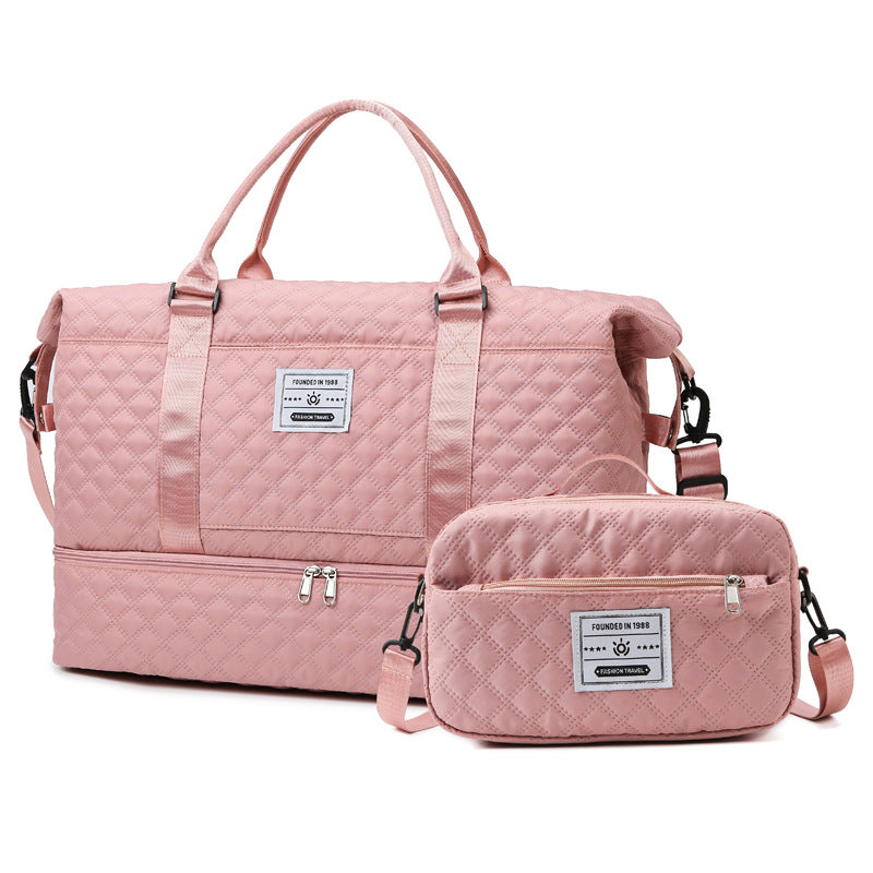 Large Capacity Sports and Yoga 2 Bag SET - Quilted Dry-Wet Separation Shoe Compartment Travel Bag