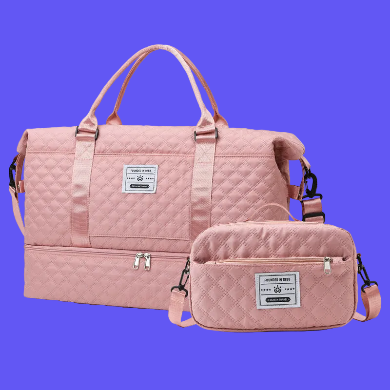 Large Capacity Sports and Yoga 2 Bag SET - Quilted Dry-Wet Separation Shoe Compartment Travel Bag