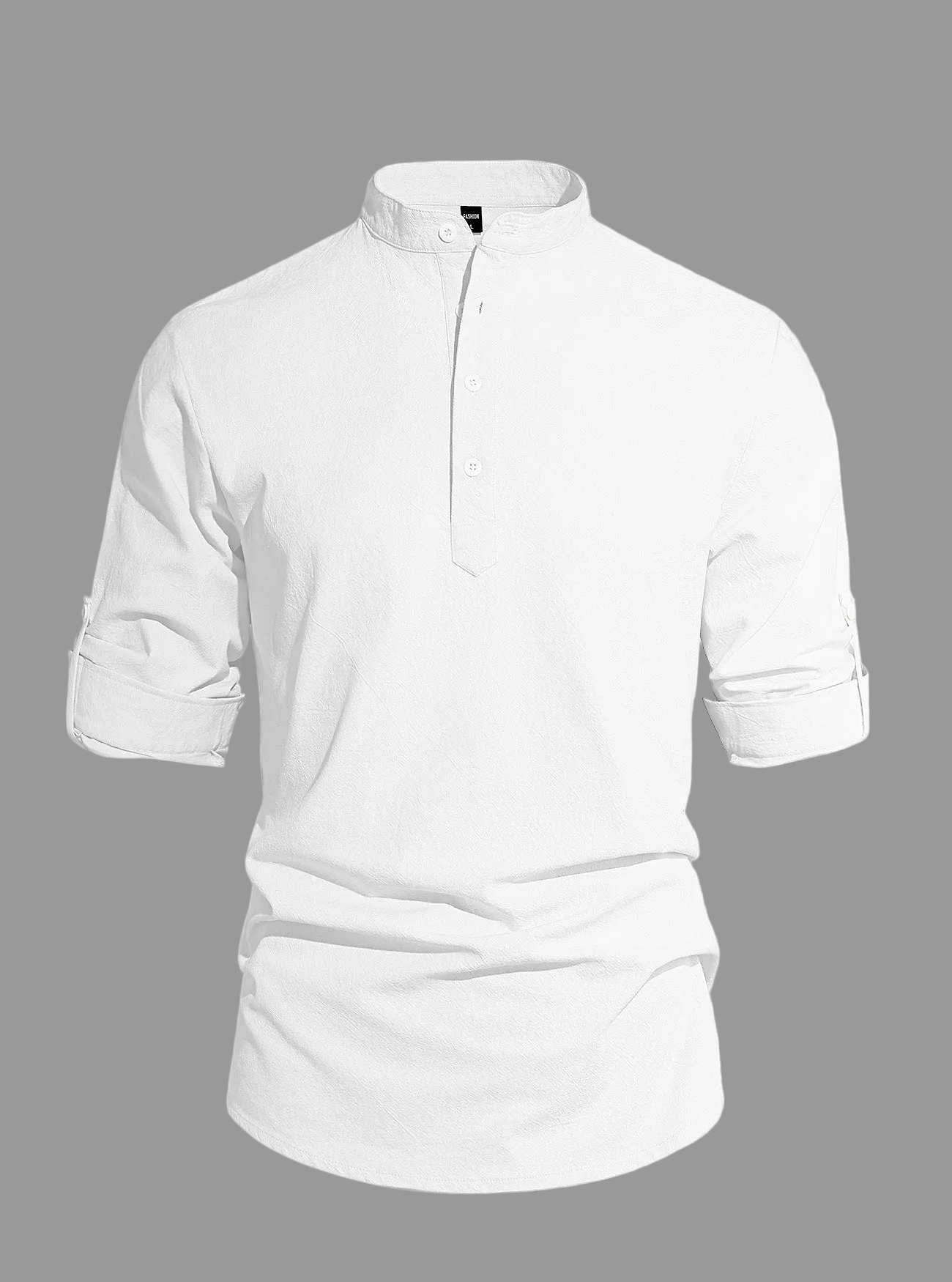 Men's Trendy All Seasons Shirt - Lightweight Solid Cotton Linen, Henley Collar Button-Up Long Sleeve