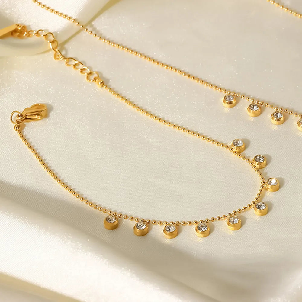 One Size 18K Gold-Plated Stainless Steel Beaded Bracelet with Gorgeous Stones