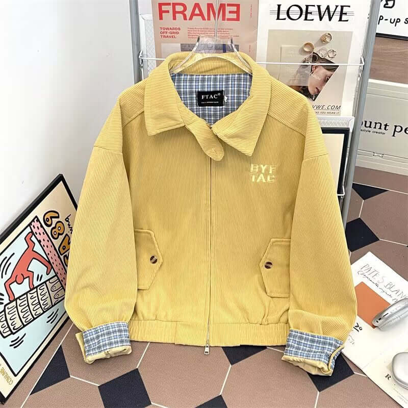 Popular Warm Corduroy Loose Fit Jacket 🧥 Unisex Colors, Fold Up Button Collar, Snug Waist & Cuffs