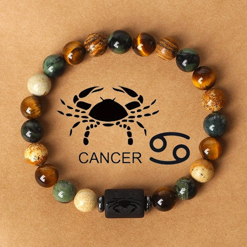 Super Cool Zodiac Beaded Bracelet - Natural Stone Beaded Tiger's Eye with Zodiac Picture Card 😎