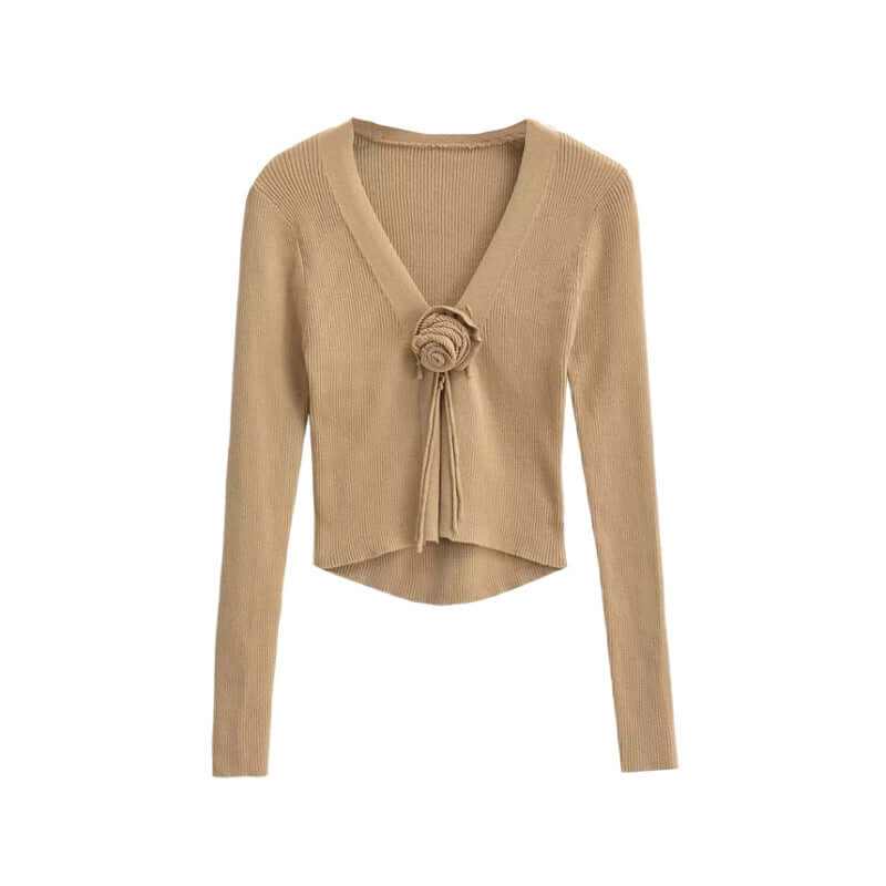 Chic Fashion Slim-fit V-neck Long Sleeve Sweater - Cute Rose Knot 🌹Bow Tie Front in 7 Color Options 🌈