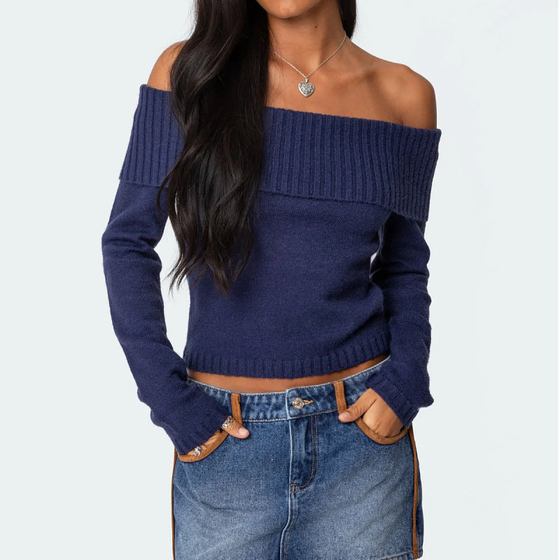 Women's Hip Autumn & Winter Lightweight Sweater 😎 Solid Color, One Piece Collar, Off Shoulder Long Sleeve