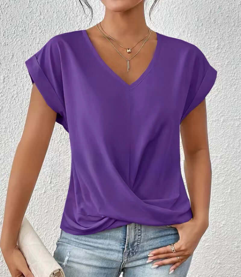 Women's Sleek Pleated V-neck T-shirt in a Multitude of Gorgeous Color Options 🌈 🤩