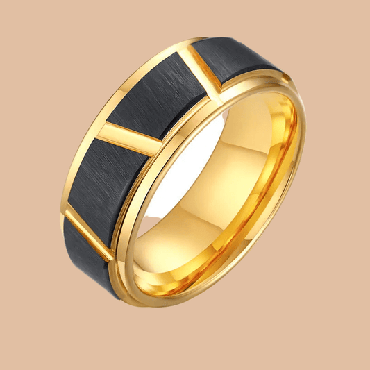 Tungsten Steel Gold Giftables - Men's Chic Fashion Steel Ring Jewelry in Black & Gold 🎁🪙