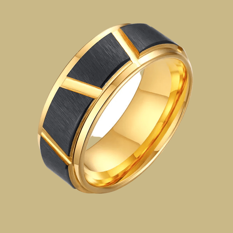 Tungsten Steel Gold Giftables - Men's Chic Fashion Steel Ring Jewelry in Black & Gold 🎁🪙