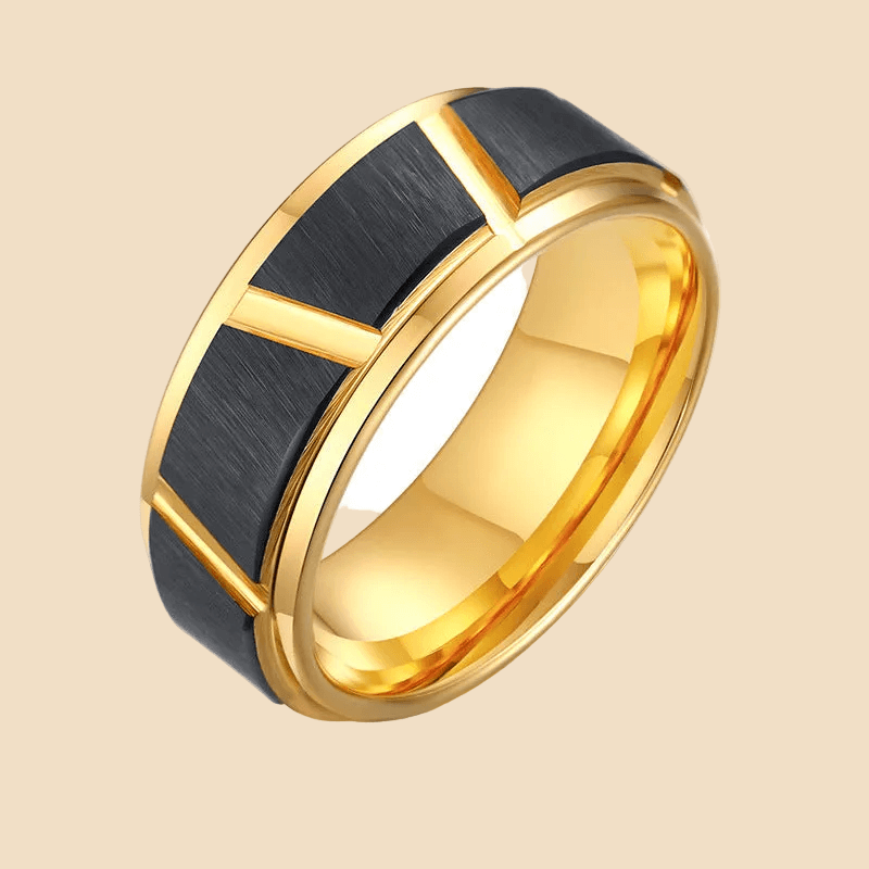 Tungsten Steel Gold Giftables - Men's Chic Fashion Steel Ring Jewelry in Black & Gold 🎁🪙