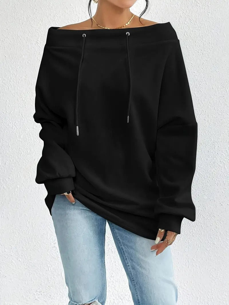 Women's Sporty Autumn & Winter Sweatshirt - Sexy Casual Off-Shoulder Drawstring Loose Fit ♨️