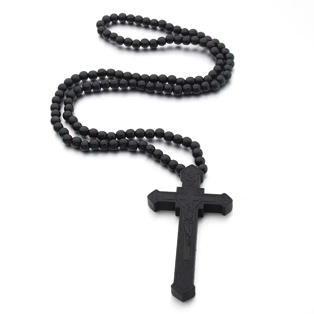 Cross Necklace Wooden Beads | Unisex-Color Options- Great Giftable❗