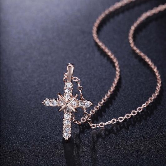 Fashion Cross Necklace | Rose Gold Color Pendant-Cubic Zirconia