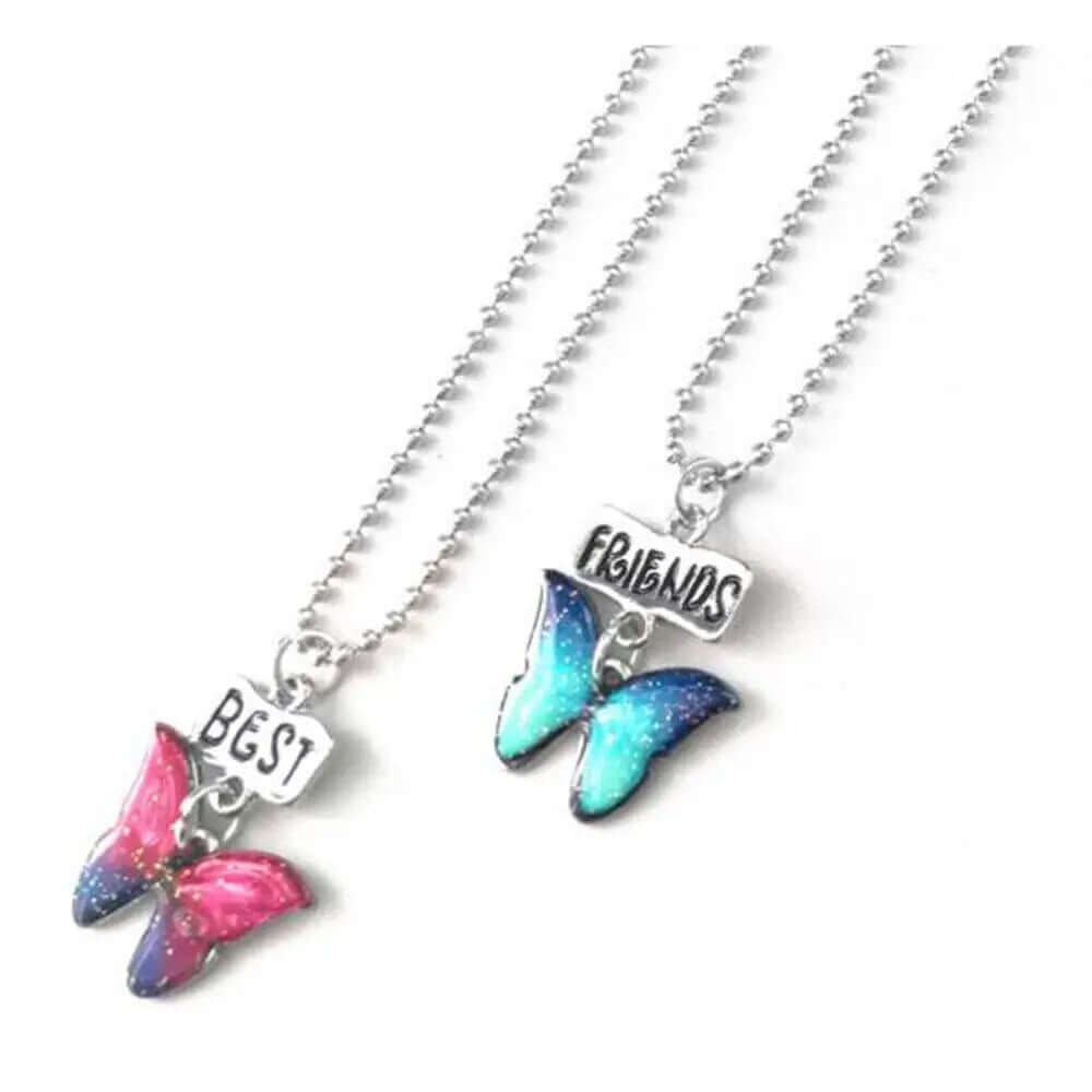 Cute Drop Oil Butterfly Necklaces For Women Best Friends 2 Pcs /Set