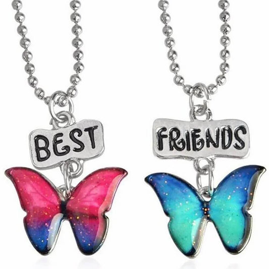 Cute Drop Oil Butterfly Necklaces For Women Best Friends 2 Pcs /Set