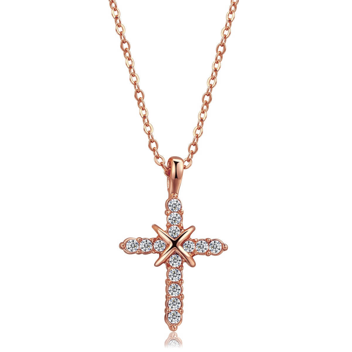 Fashion Cross Necklace | Rose Gold Color Pendant-Cubic Zirconia