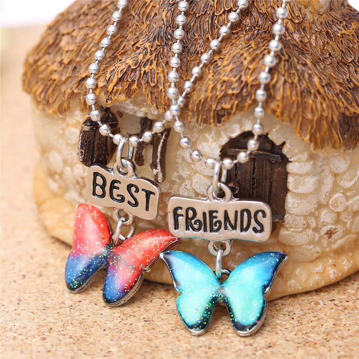 Cute Drop Oil Butterfly Necklaces For Women Best Friends 2 Pcs /Set