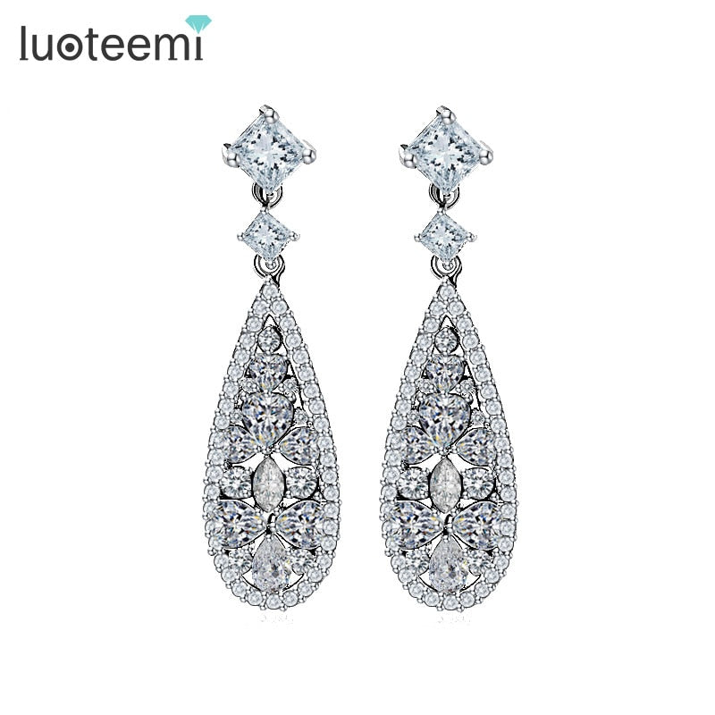 LUOTEEMI Brand Hot Selling Luxury Drop Earrings Stunning CZ Wedding Bridal Girl Party Fashion Jewelry Christmas Chic Jewelry