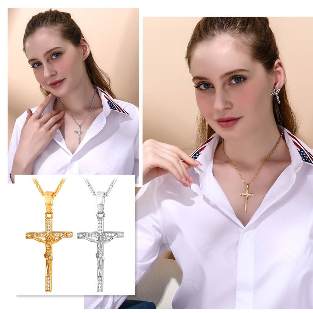 Crucifix Necklace | Silver-Gold-Cubic Zirconia Cross- Giftable❗