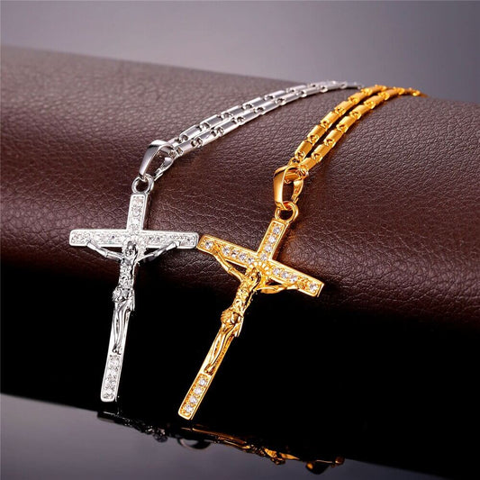 Crucifix Necklace | Silver-Gold-Cubic Zirconia Cross- Giftable❗