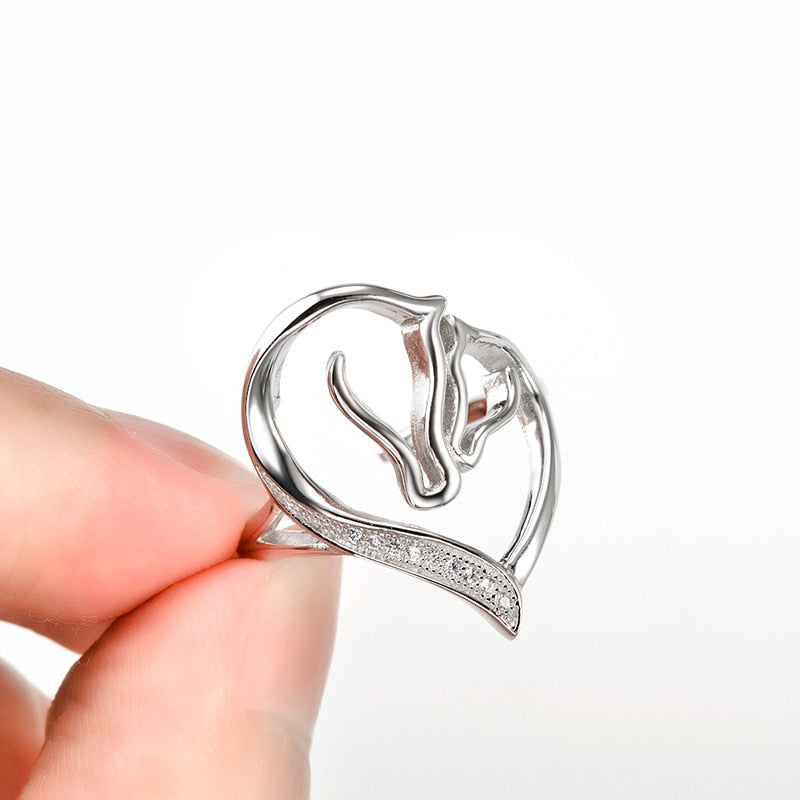 Sinya Sterling Silver Ring Heart Shape Double Hores Fine Jewelry Valentine's Day Birthday Christmas Gift to Your Lover