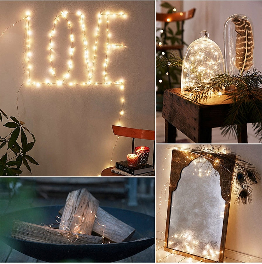 Fairy Lights Copper Wire LED String Lights Christmas Garland Indoor Bedroom Home Wedding New Year Decoration Battery