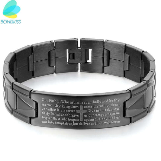 Lord's Prayer Bracelet | Giftable Black Stainless Steel