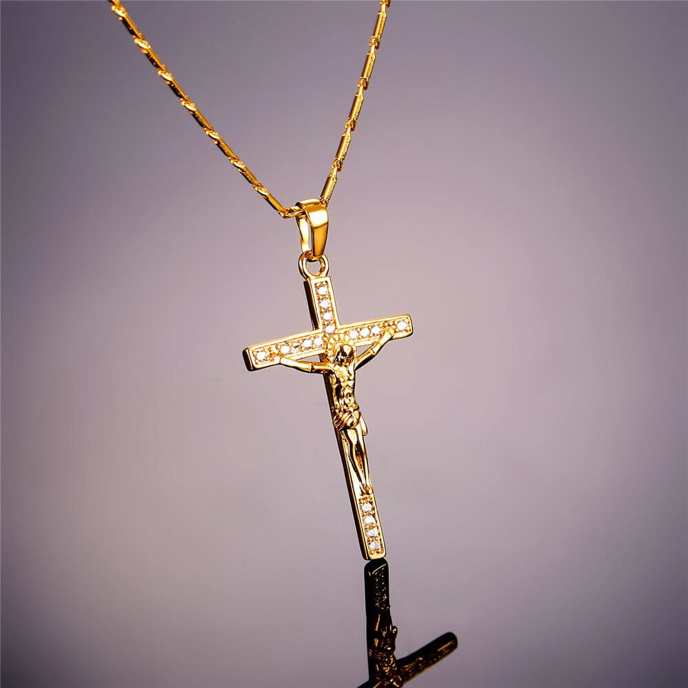 Crucifix Necklace | Silver-Gold-Cubic Zirconia Cross- Giftable❗