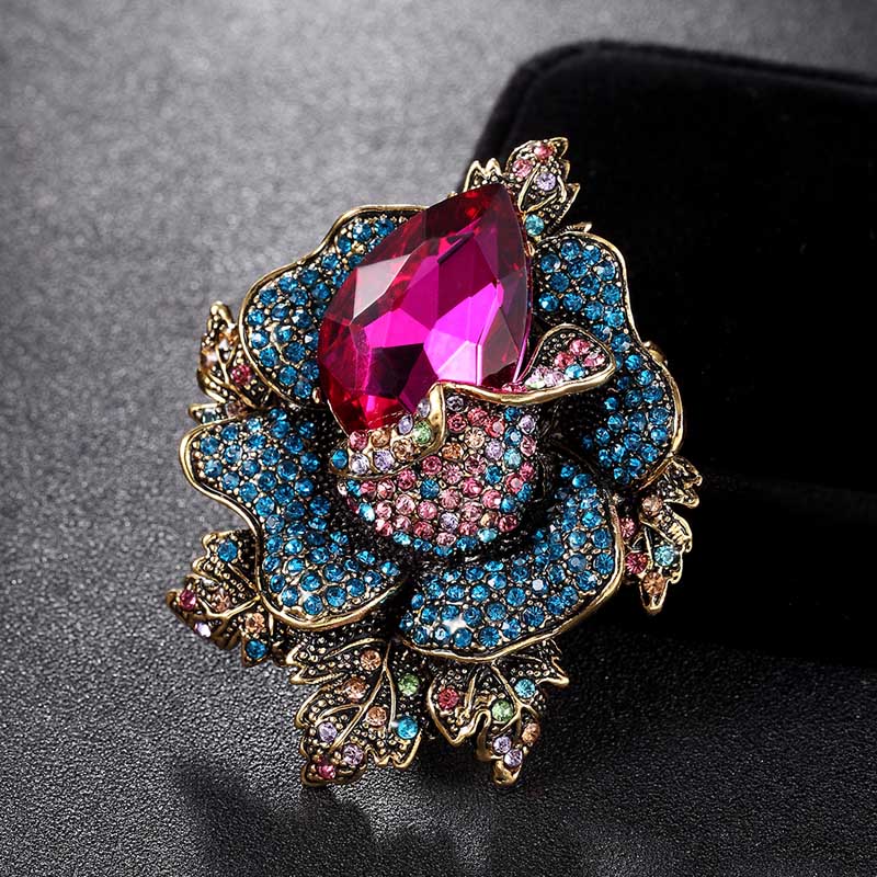 Zlxgirl Blue Pink Flowers Brooches Bouquet Christmas Accessories Beautiful Women Vintage Brooch Pins Bijoux Fashion Hijab Pins