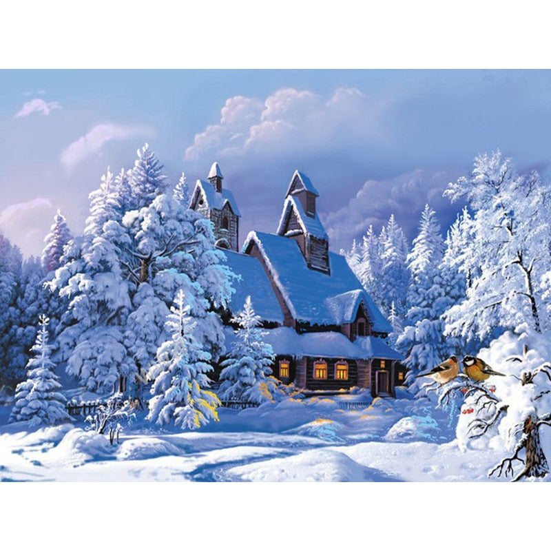 Frameless Christmas Snow House Landscape DIY Painting By Numbers Hand Painted Oil Painting For Living Room Wall Artwork 60x75cm