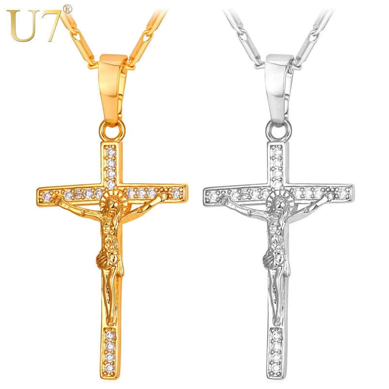 Crucifix Necklace | Silver-Gold-Cubic Zirconia Cross- Giftable❗