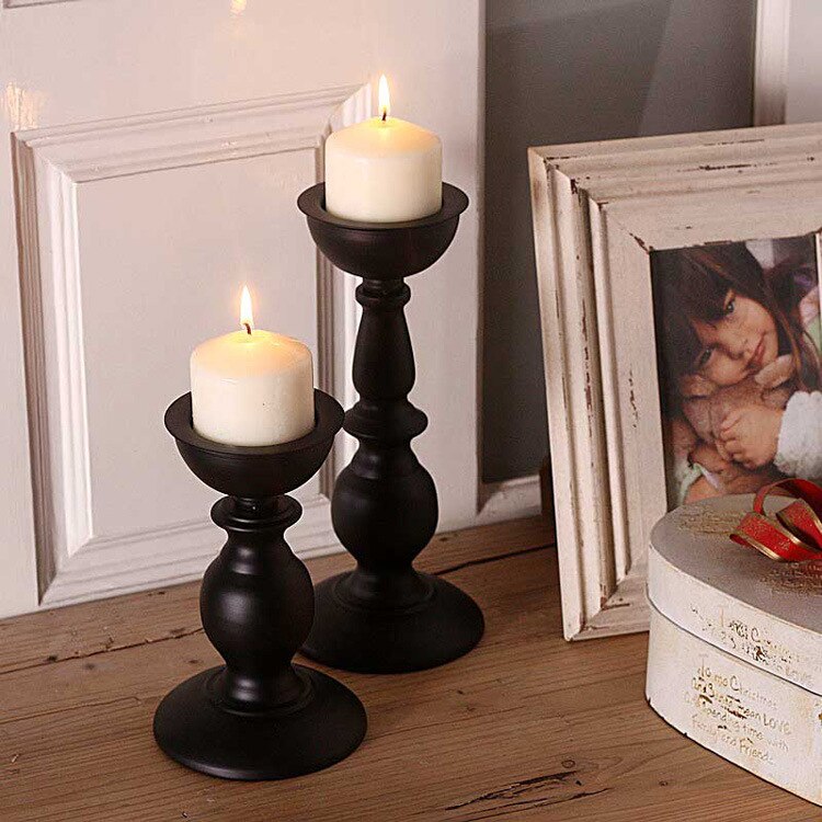 ONE SET Gentel Times Metal Black Candlestick Dish Candle Holders Candelabra Centerpieces Wedding Christmas Decoration