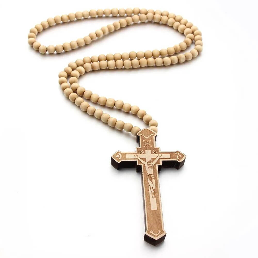 Cross Necklace Wooden Beads | Unisex-Color Options- Great Giftable❗