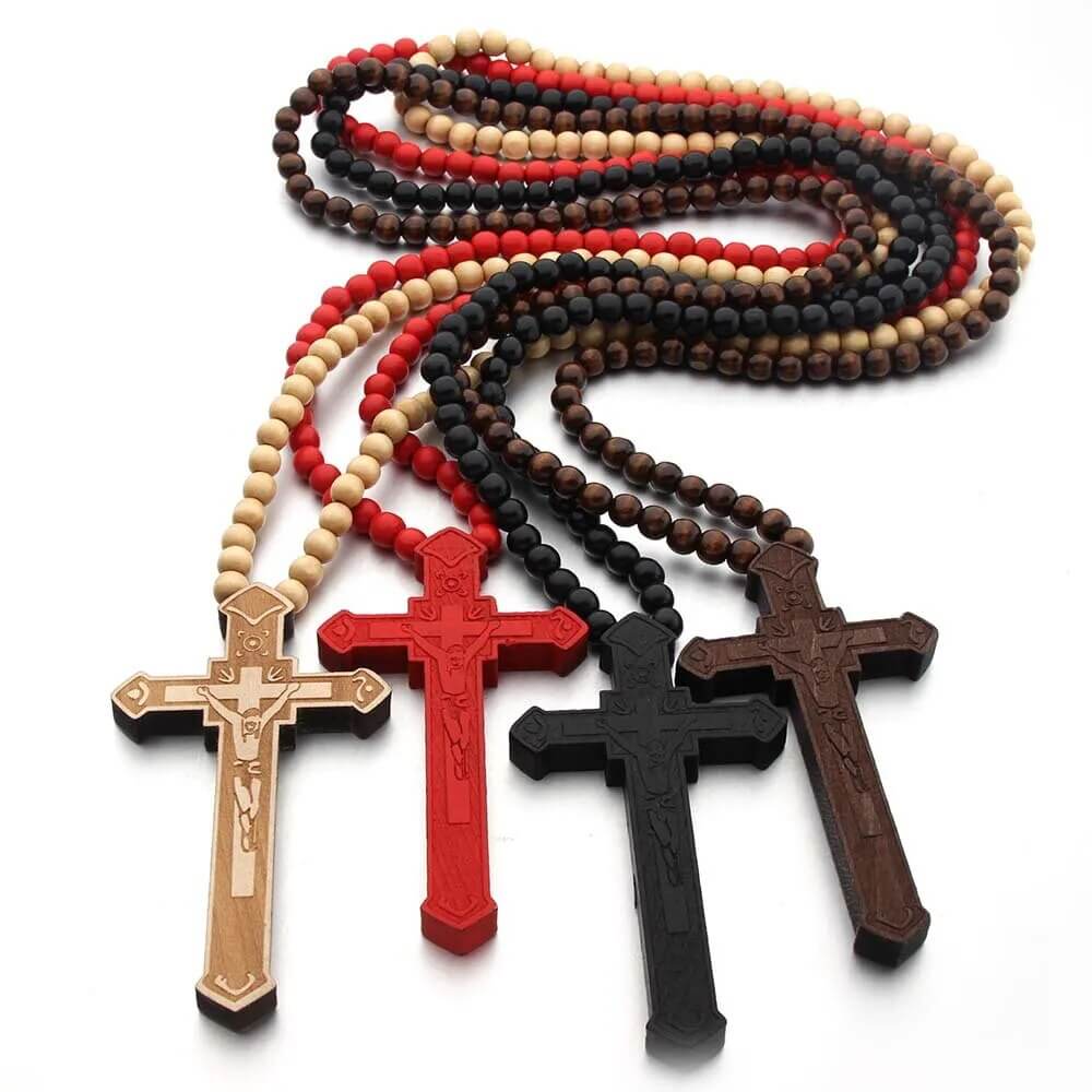 Cross Necklace Wooden Beads | Unisex-Color Options- Great Giftable❗