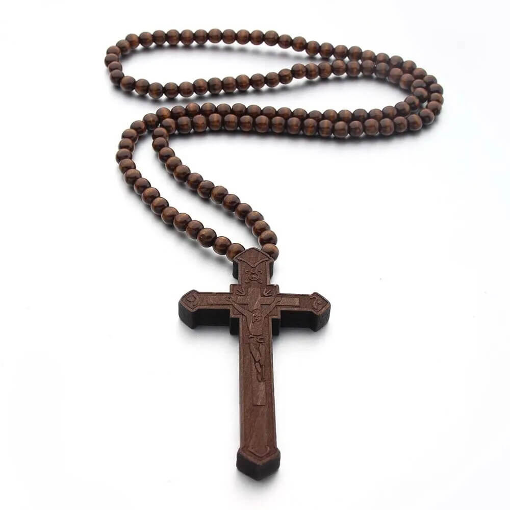 Cross Necklace Wooden Beads | Unisex-Color Options- Great Giftable❗