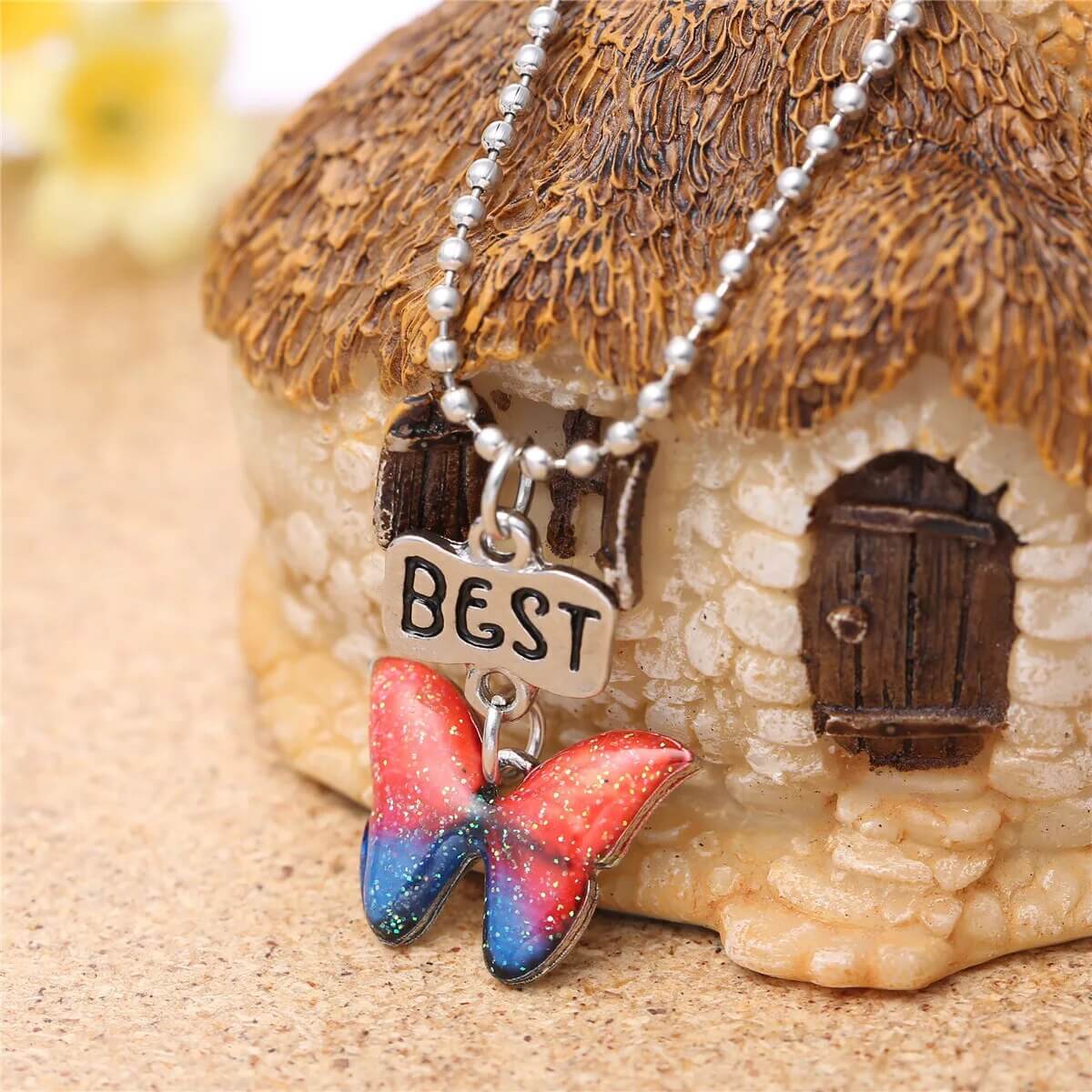 Cute Drop Oil Butterfly Necklaces For Women Best Friends 2 Pcs /Set