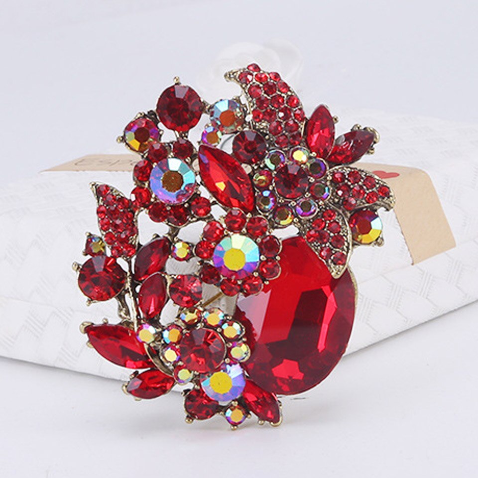 zlxgirl fashion Women Vintage Flower Brooch Best Austrian Crystal Brooches Bouquet For Women christmas Broaches Hats Accessories