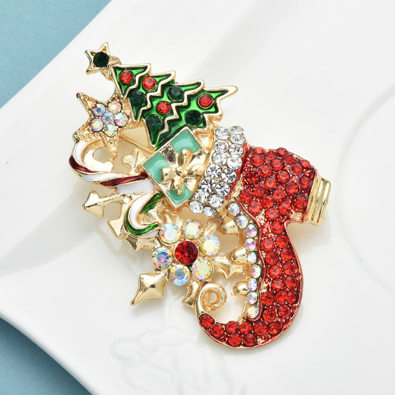 Wuli&baby Taking Gifts Boots Brooches For Women Unisex Rhinestone Enamel Tree Christmas Brooch Pins Gifts