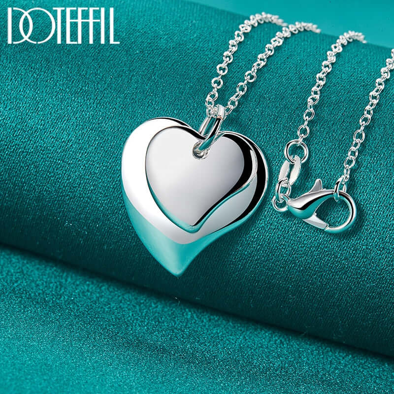 DOTEFFIL 925 Sterling Silver 18 Inch Chain Double Heart Pendant Necklace For Women Wedding Fashion Charm Jewelry Christmas Gifts