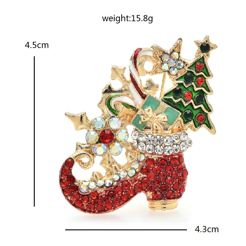 Wuli&baby Taking Gifts Boots Brooches For Women Unisex Rhinestone Enamel Tree Christmas Brooch Pins Gifts