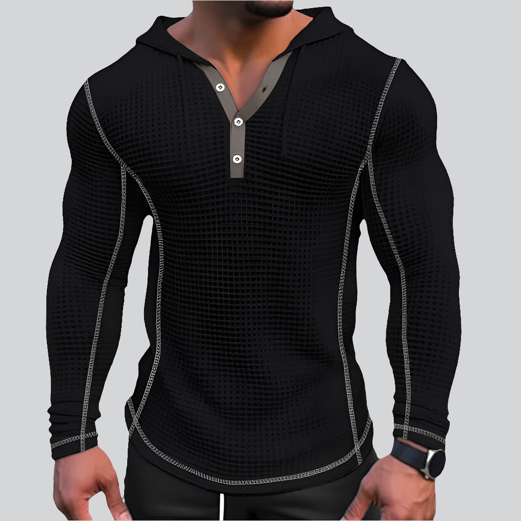 Men's Waffle Button Up Front Hoodie - Long Sleeve HUNK Fashion !