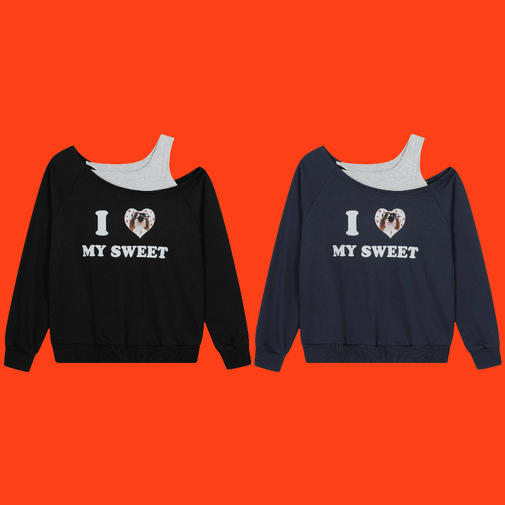 Sporty Dog Lovers Warm Printed Sweatshirt ❤️ Slope Collar Cross Shoulder Long Sleeve