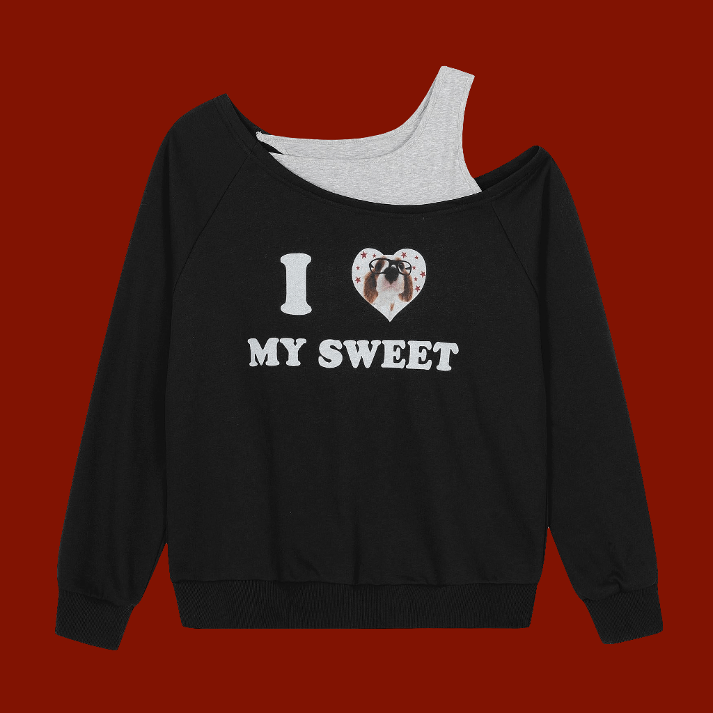 Sporty Dog Lovers Warm Printed Sweatshirt ❤️ Slope Collar Cross Shoulder Long Sleeve