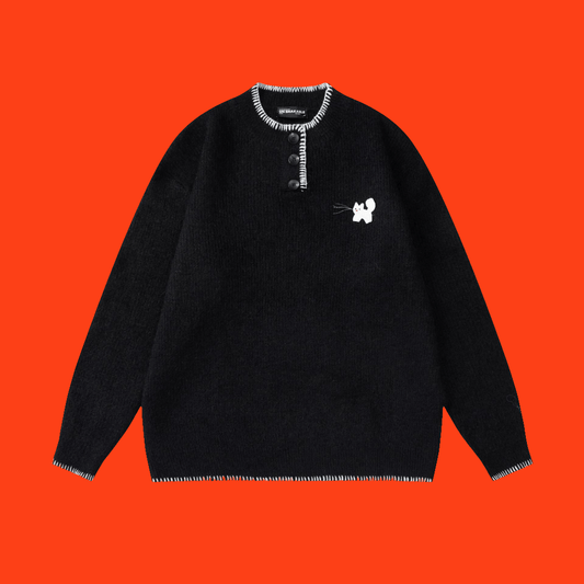 Classic Warm Comfortable Knitted Sweater - Fun Dog 🐶 Embroidery Round Neck