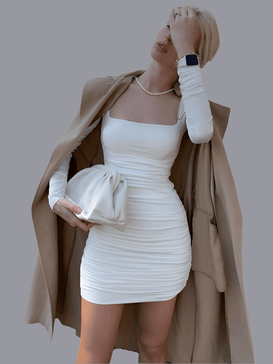 Square Neck Mini Dress ~ Chic Fashion Jasmine Long Sleeves