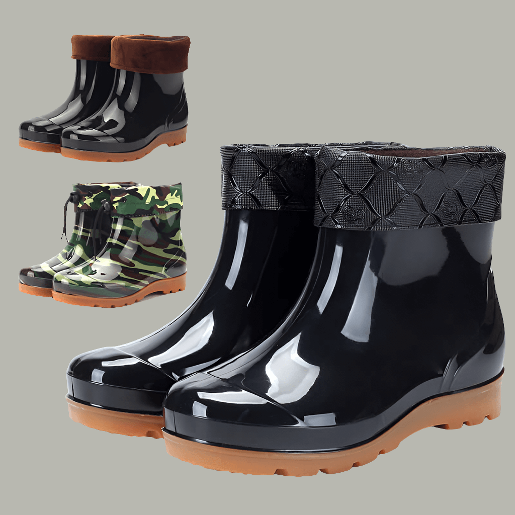 Rubber Rain Boots | Breathable Cotton Insulated-Camouflage Styling or Solid Black