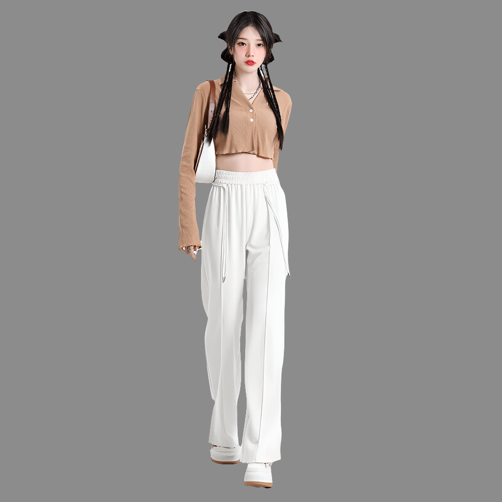 Cuprammonuium Ice Silk Straight-leg Pants | Casual-High Waist