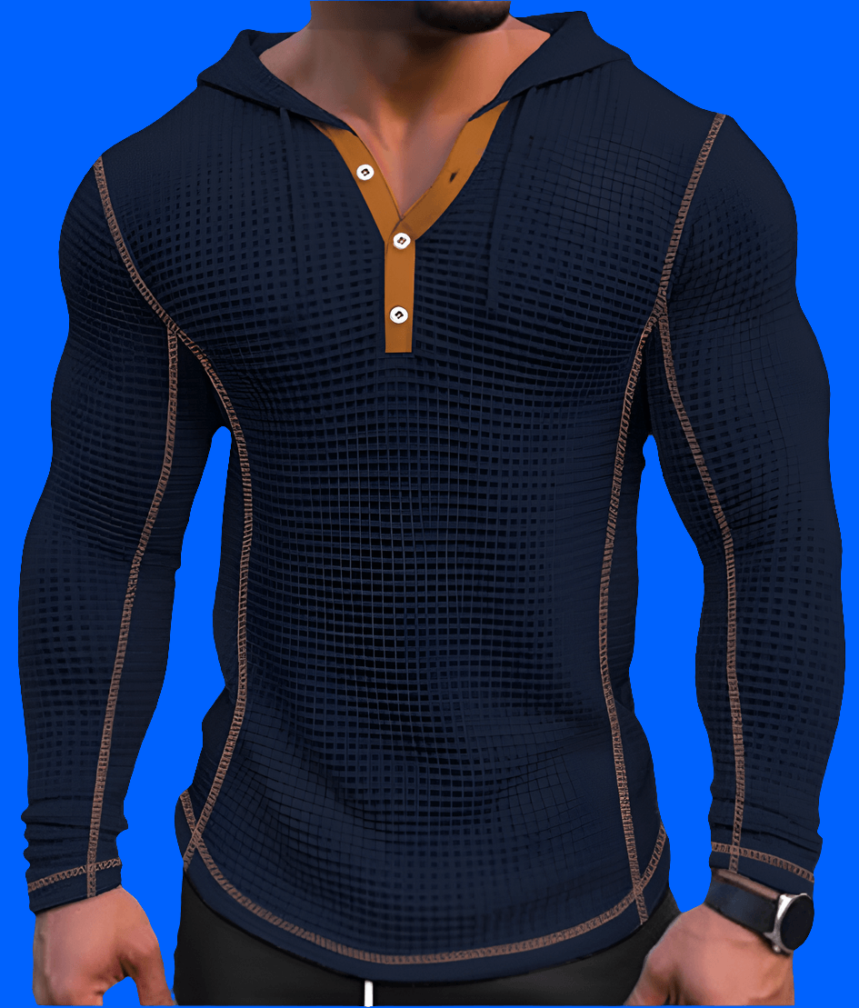 Men's Waffle Button Up Front Hoodie - Long Sleeve HUNK Fashion !