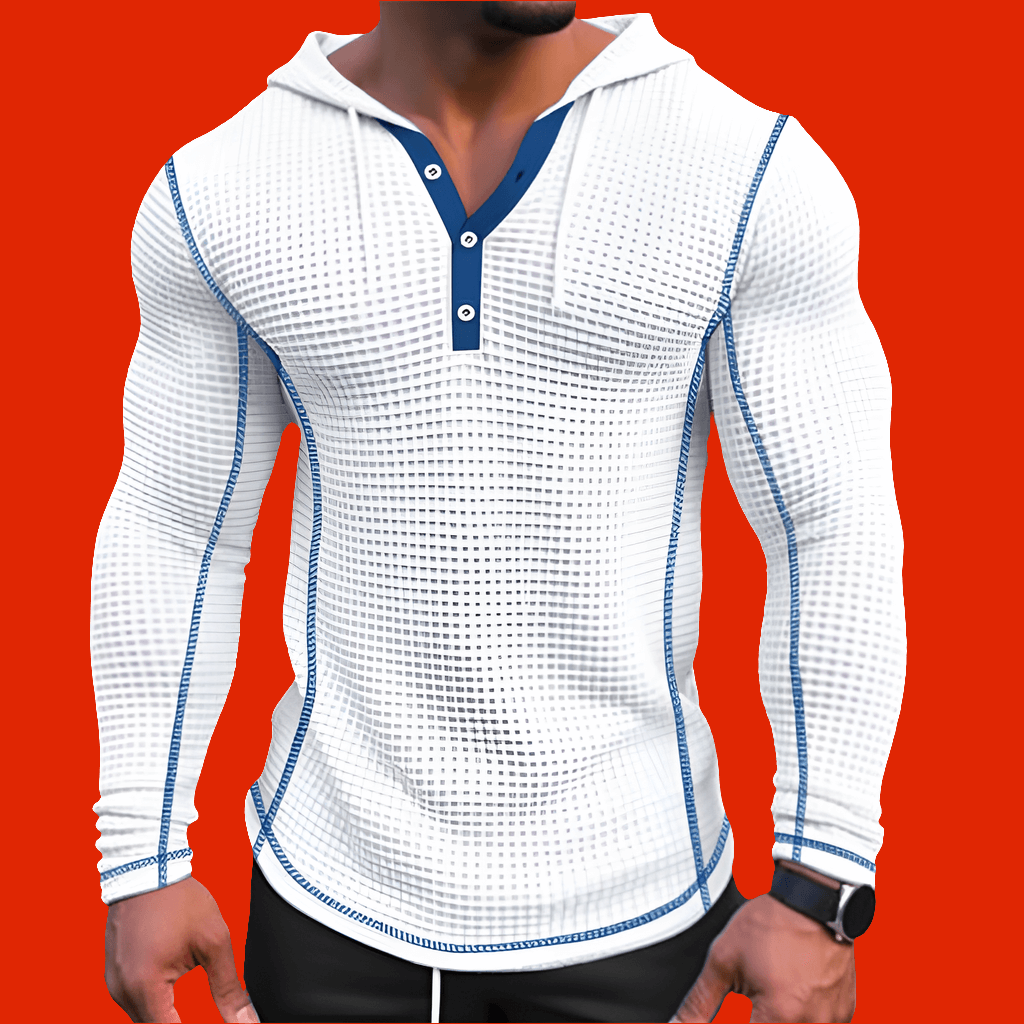 Men's Waffle Button Up Front Hoodie - Long Sleeve HUNK Fashion !